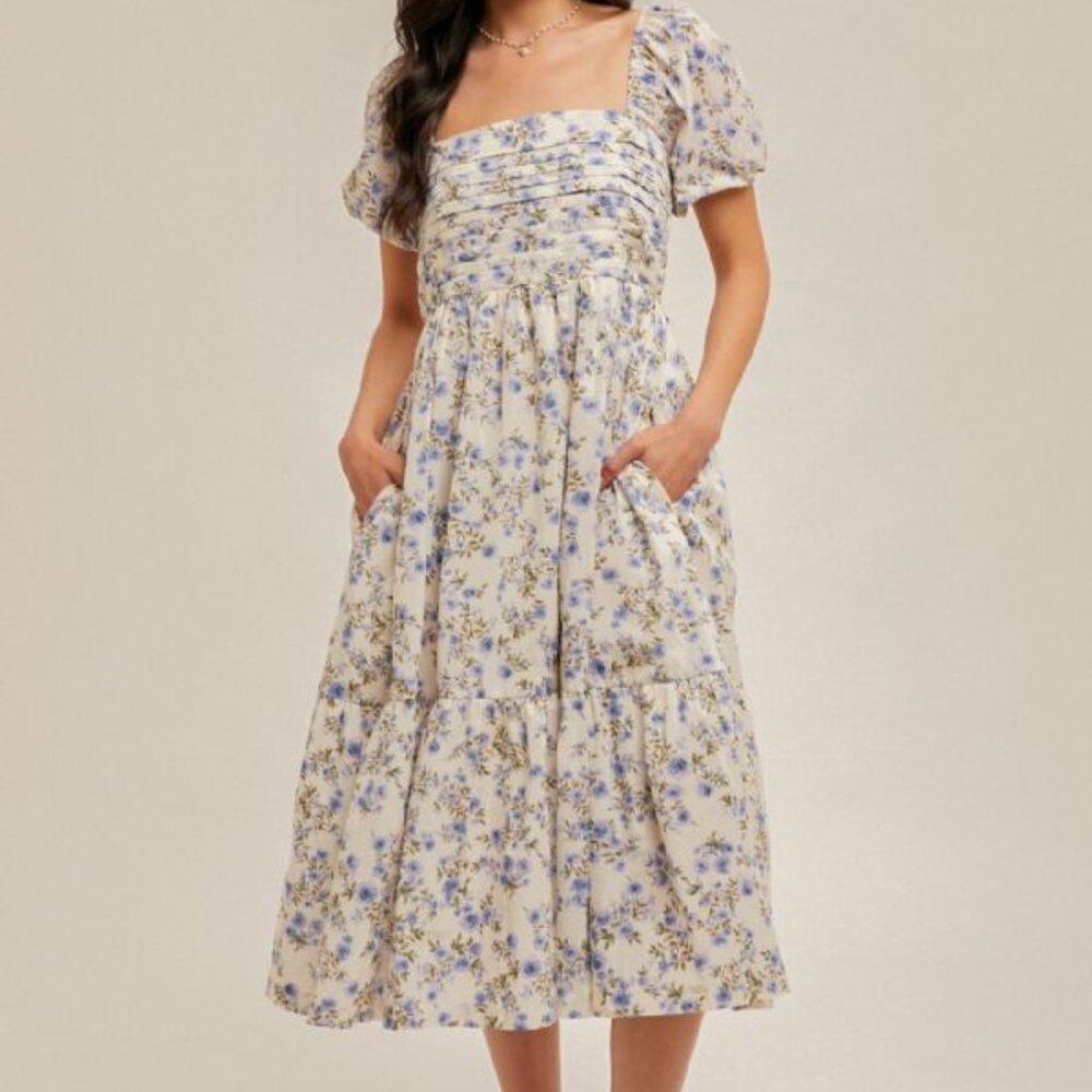 Floral Bubble Sleeve Maxi Dress